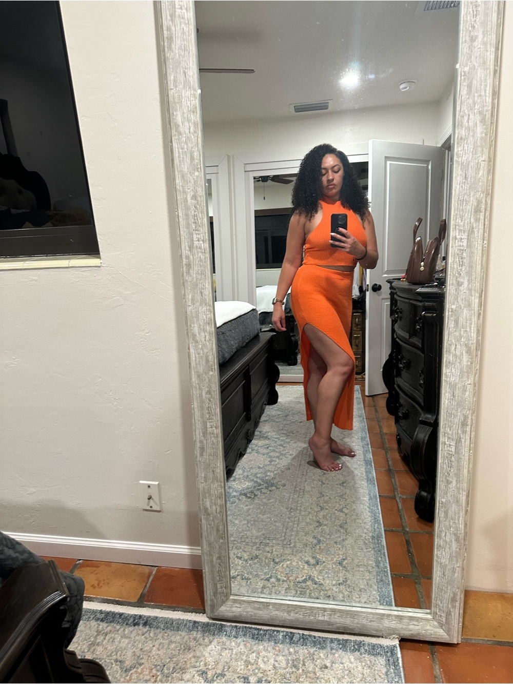 Orange Ribbed Knit Two-Piece Set - Picture 2 of 2